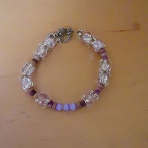 Glass and Wood beaded with Silver bead caps Bracel